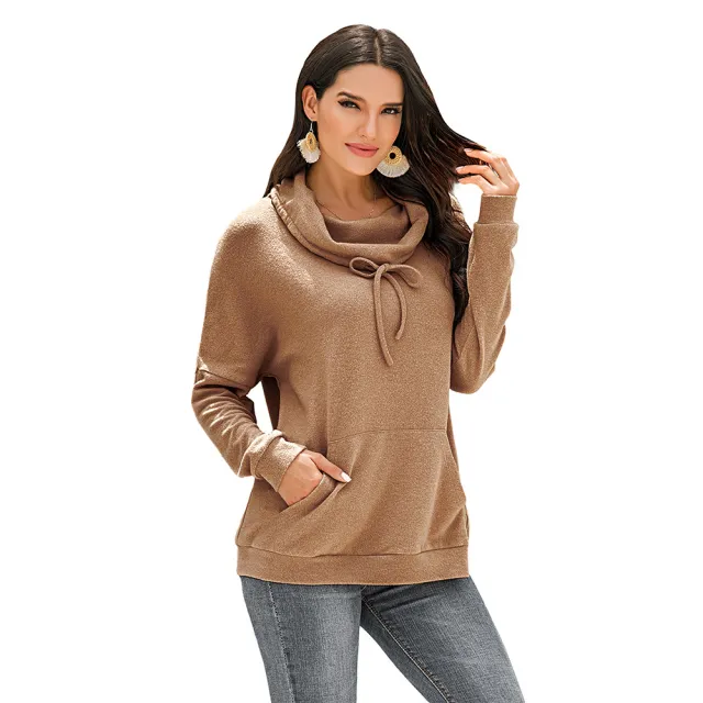 Women's Cashmere Loose Long Sleeve Solid Color Pullover Sweater Coffee - Shop at LoveMi