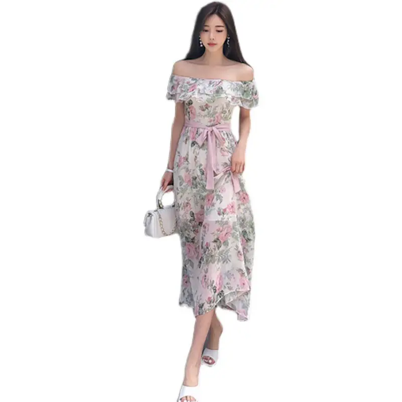 Women's Elegant Bohemian Print Resort Style One Shoulder Dress