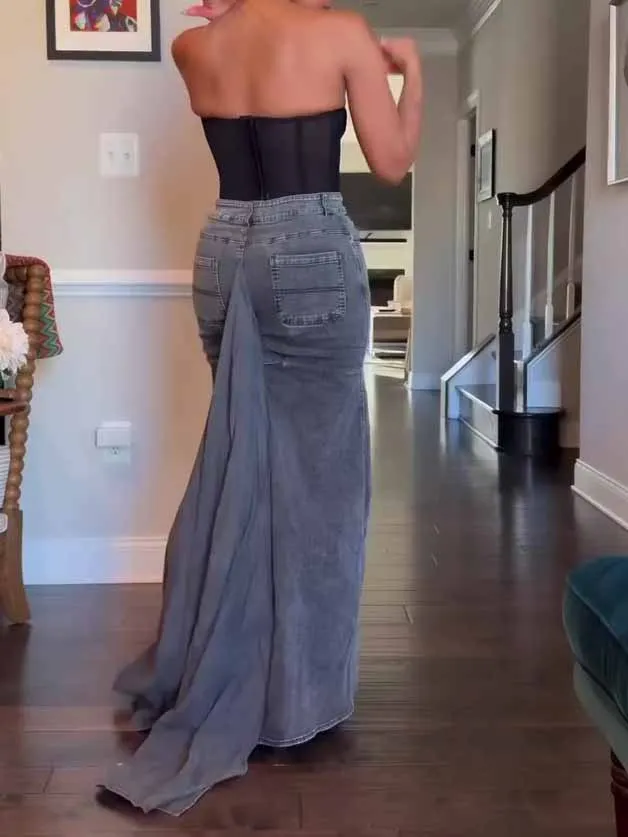 Denim Bodycon Maxi Skirt Blue - Shop at LoveMi