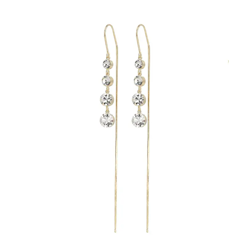 925 Long Zircon Earrings Korean Style Simple Geometry