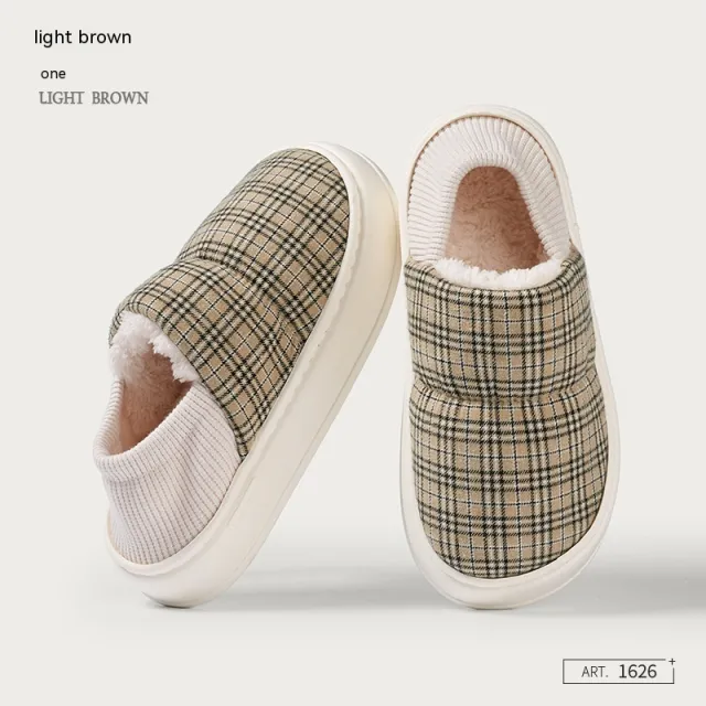 Ankle Wrap Cotton Slippers Home Indoor Warm Fleece lined Platform Confinement Shoes Brown - Shop at LoveMi