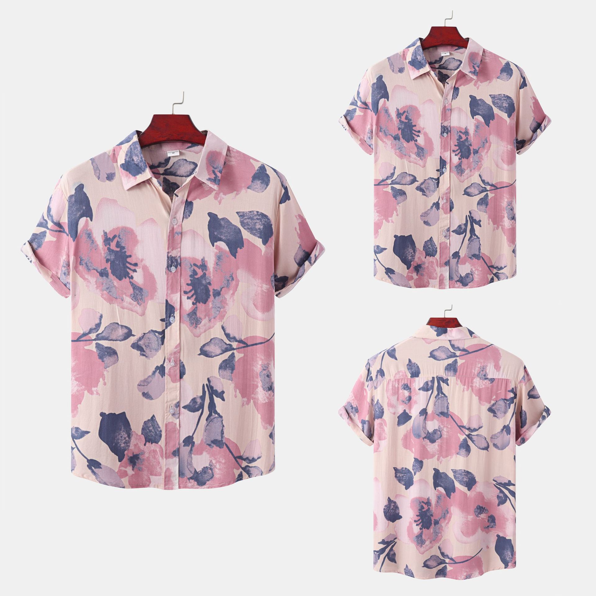 Title 6, Camisa floral masculina com lapela e manga curt...