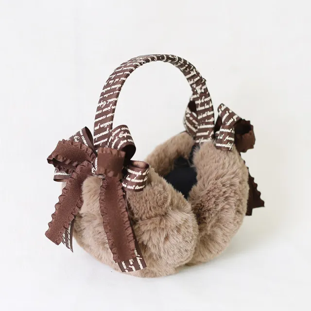 Japanese Lolita Earmuffs Warm Female Cute Bow Folding Ear Bag Brown Bow Brown Ear Protectors - Shop at LoveMi