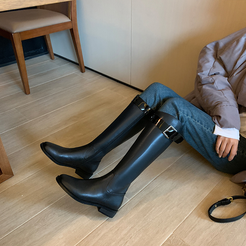 Womens Retro Round Head Knight Boots