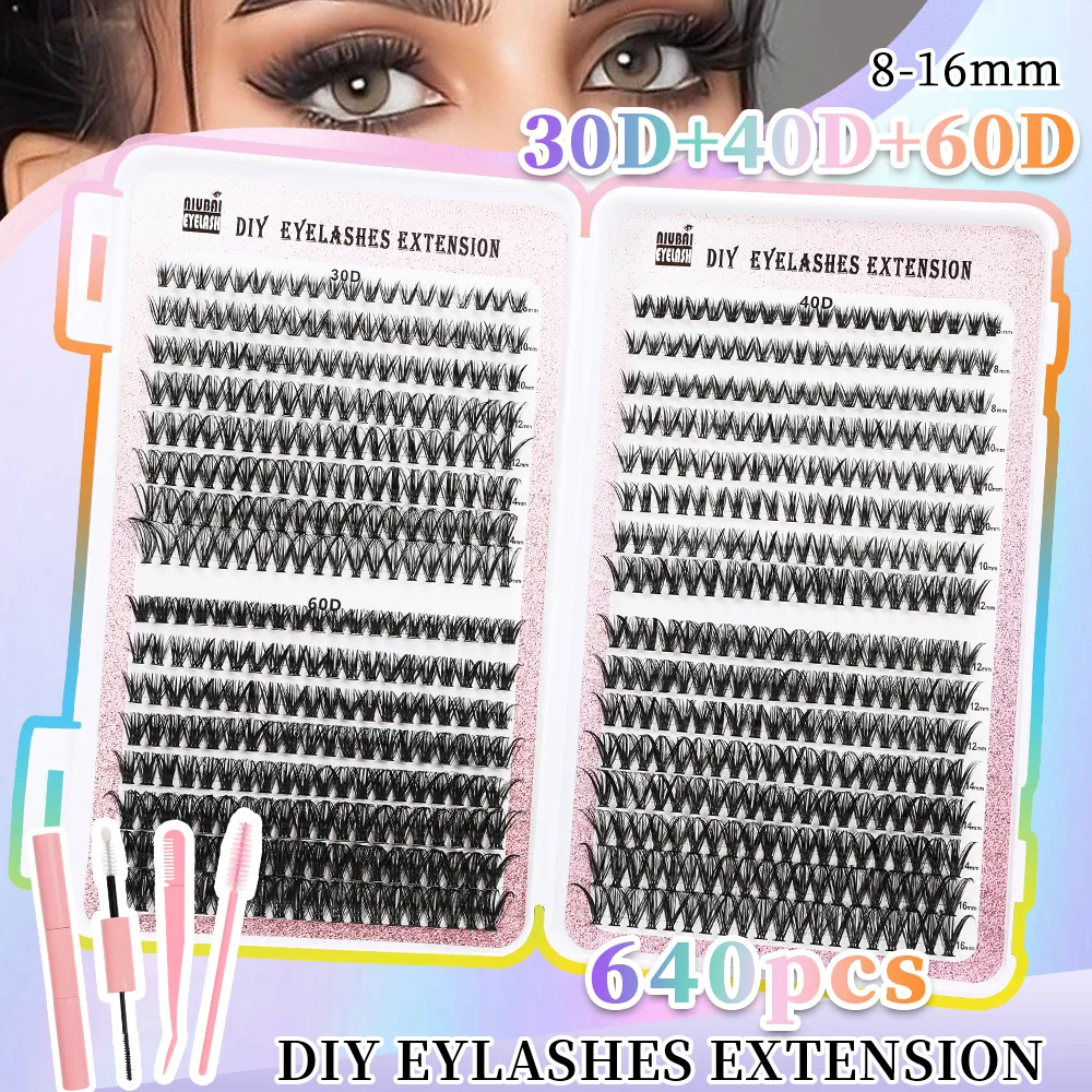 32 Rows of Eyelashes Book Cluster 640 Segmented Lashes