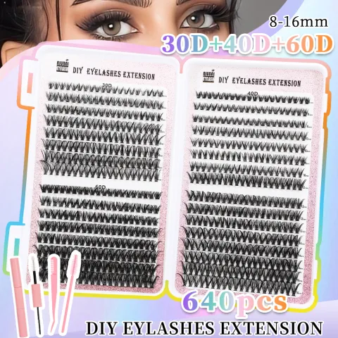 32 Rows of Eyelashes Book Cluster 640 Segmented Lashes