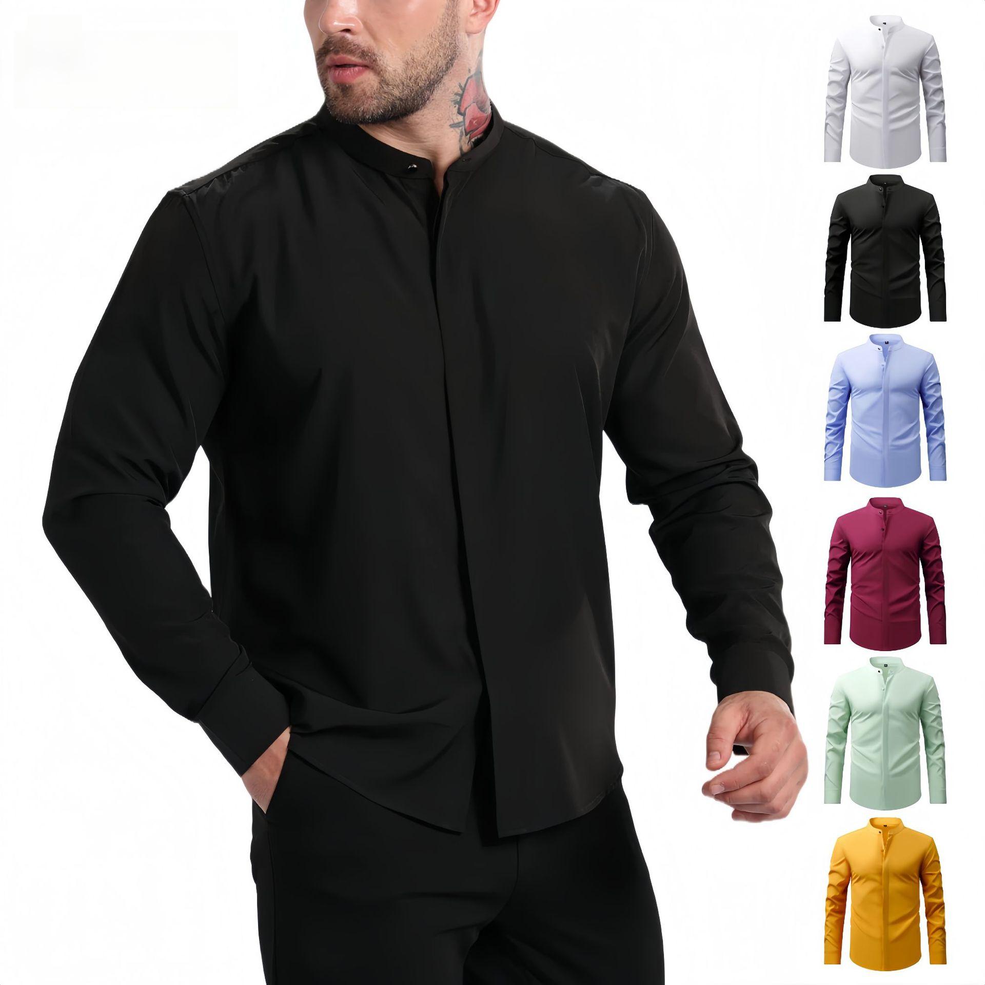 Jiachuan Cross-Border Specializes In Men's Shirts, Stand-Collar Stretchable Non-Iron Shirts, Men's Long-Sleeved Business Casual Shirts, Amazon's Best-Selling