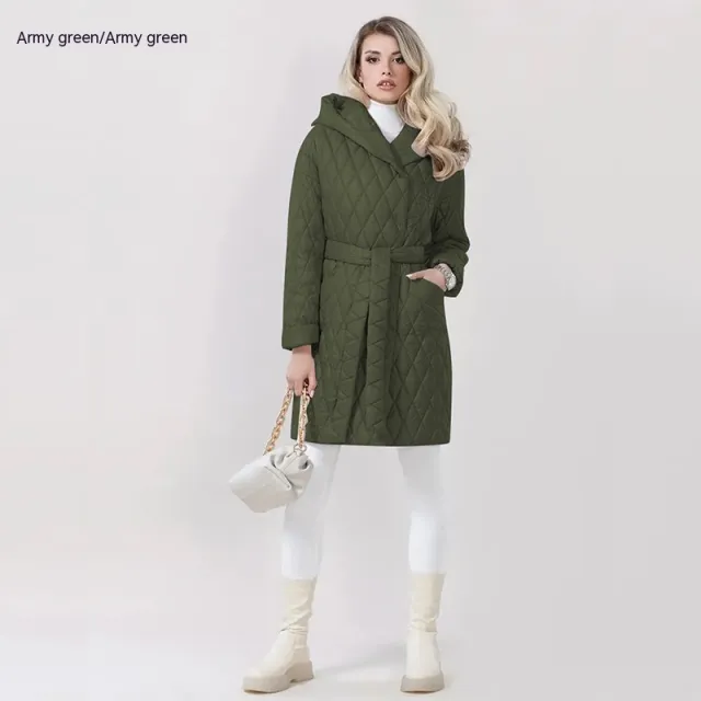Fashion Woman Cotton Dress Coat Solid Color Hooded Warm Jacket Army Green - Shop at LoveMi