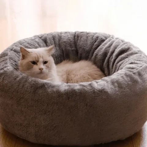 Pet Dog Bed Long Plush Donut Round Dog Kennel