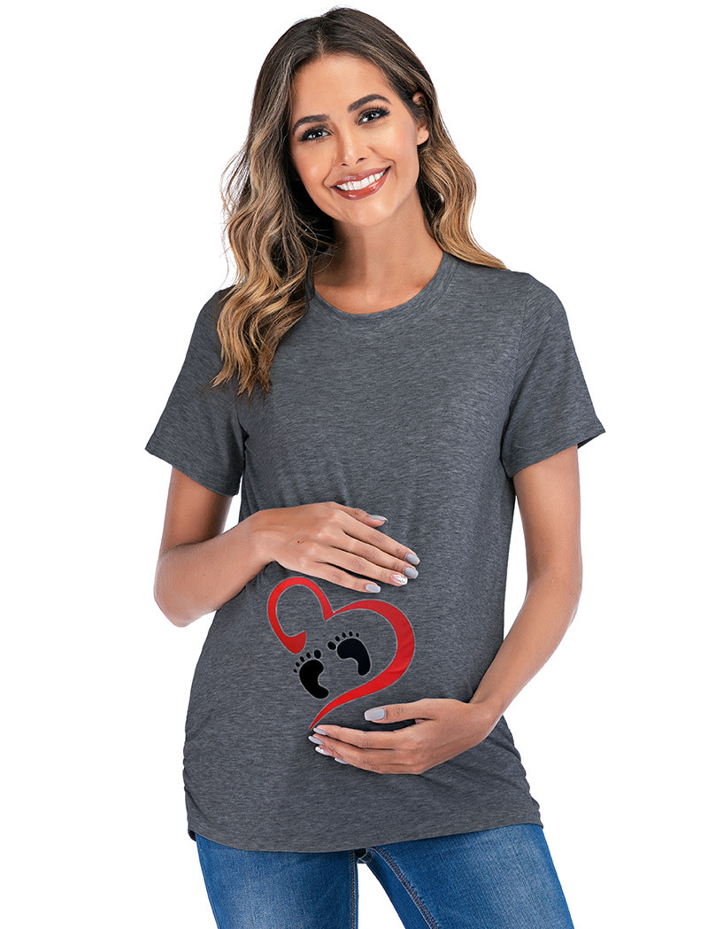 Title 7, Ankle Print Round Neck Mid-Length Maternity Blouse