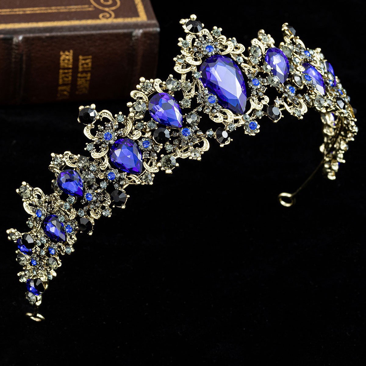 Baroque Rhinestone Crystal Bridal Crown Blue A - Shop at LoveMi