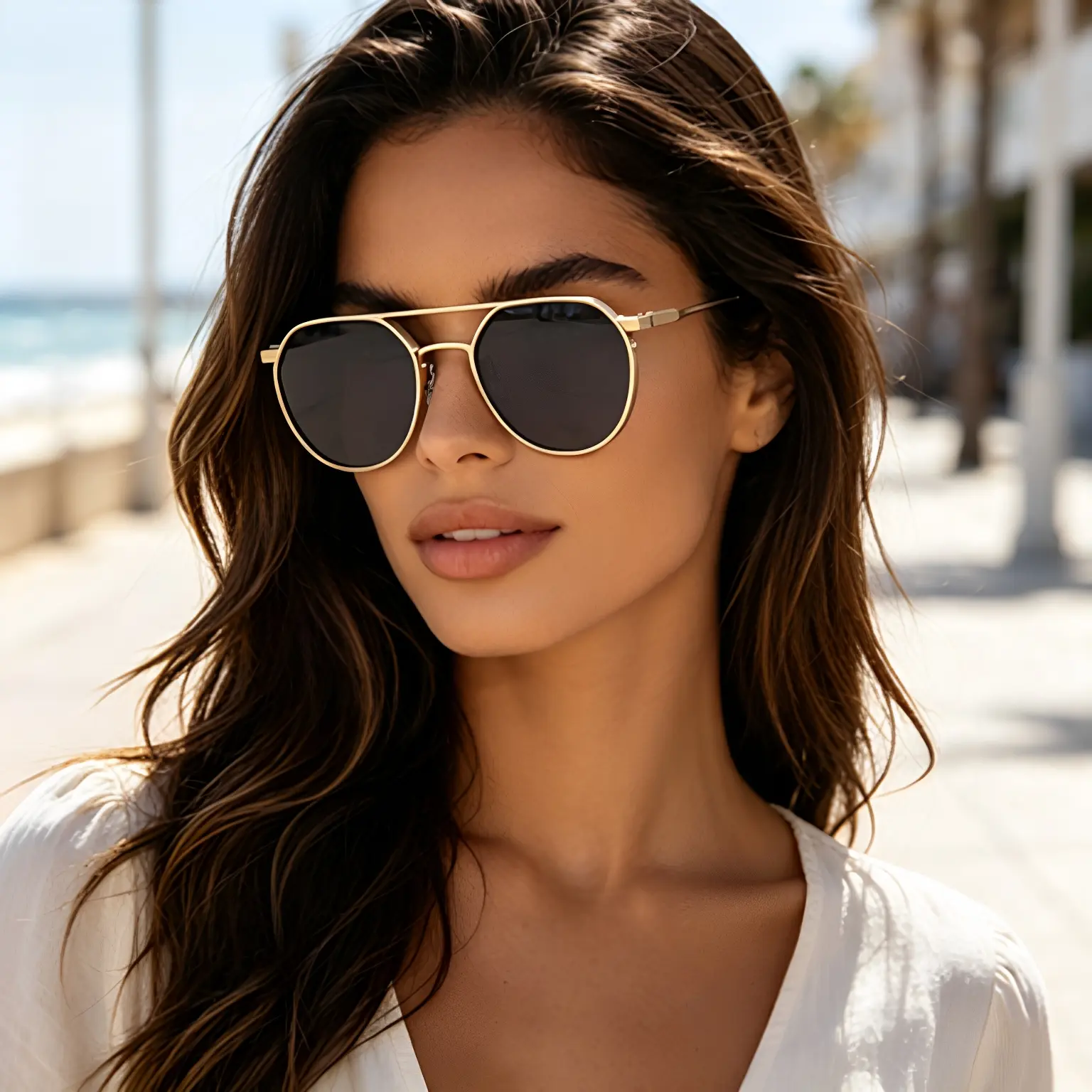 New Retro Oval Frame Glasses Metal Double Beam Aviator Sunglasses Men's High-End Driving Sunglasses