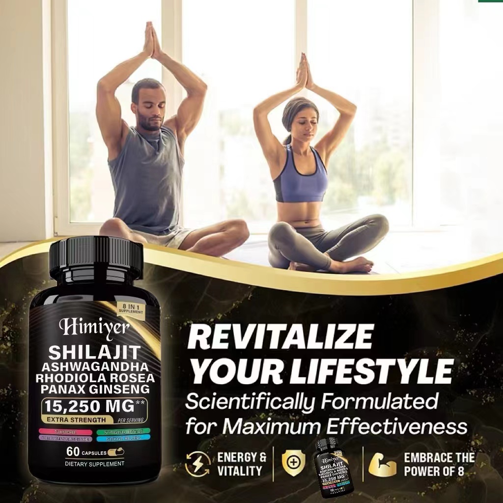 Multi-Herbal Energy Boost Supplement Capsules - 60 count - Introducing our revolutionary Nature's Synergy Formula, a comprehensive combination of Shilajit Pure Himalayan, Ashwagandha, Rhodiola Rosea, Panax Ginseng, Gingko Biloba, enriched with 8 potent in