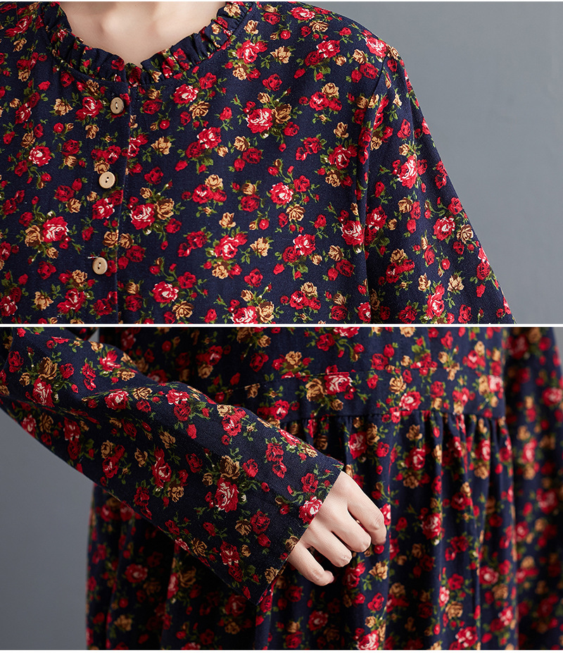 Vintage Art Large Floral Cotton Linen Dress