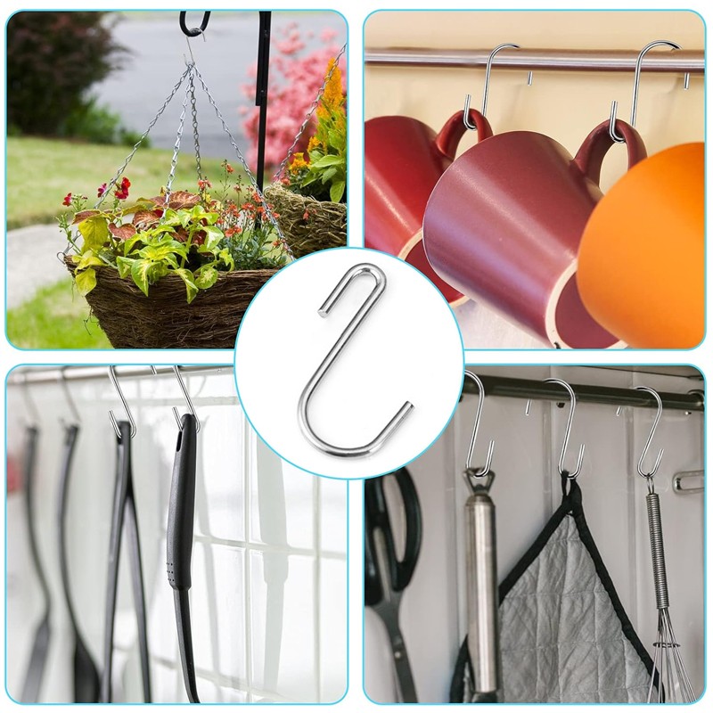 20X S Hooks Stainless Steel Kitchen Meat Pan Utensil Clothes Hanger Hanging L