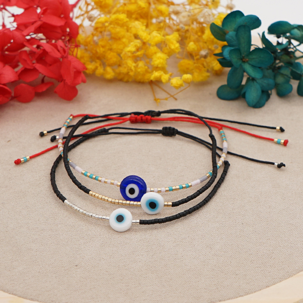 Title 4, Simple Glass Lucky Eye Beaded Couple Bracelet