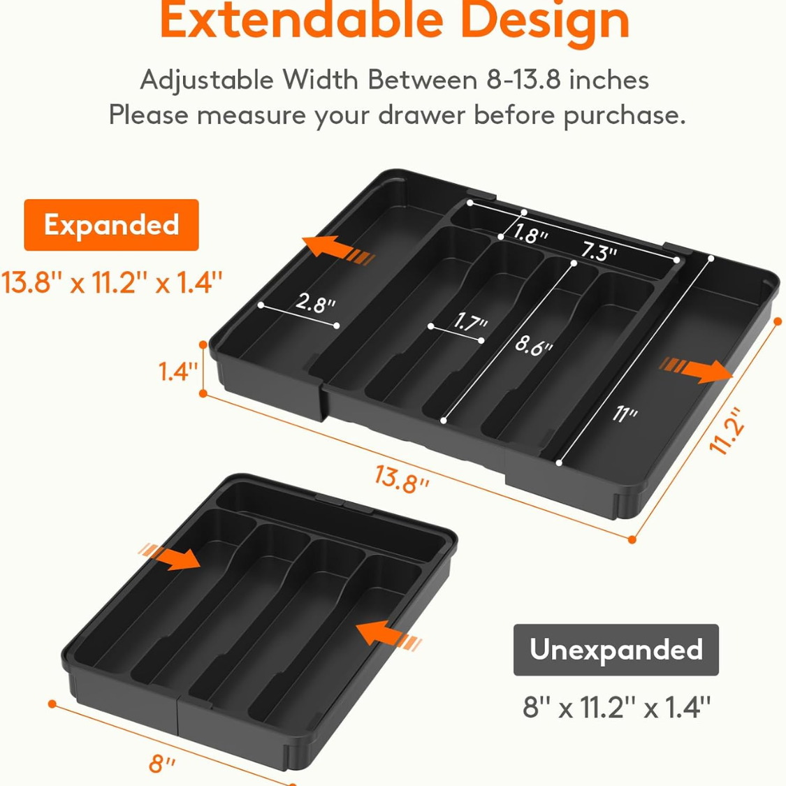 Expandable Silverware Organizer Plastic Utensil Tray For Kitchen Drawer BPA Free Flatware Cutlery Holder Space-Saving Storage For Spoons Forks thumbnail 8