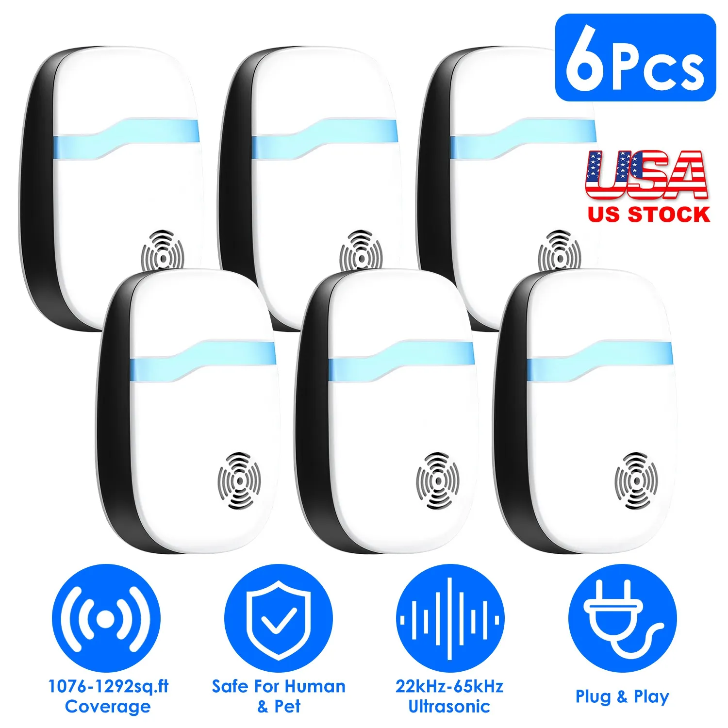 6 Packs Ultrasonic Pest Repellers Electric Plug-In