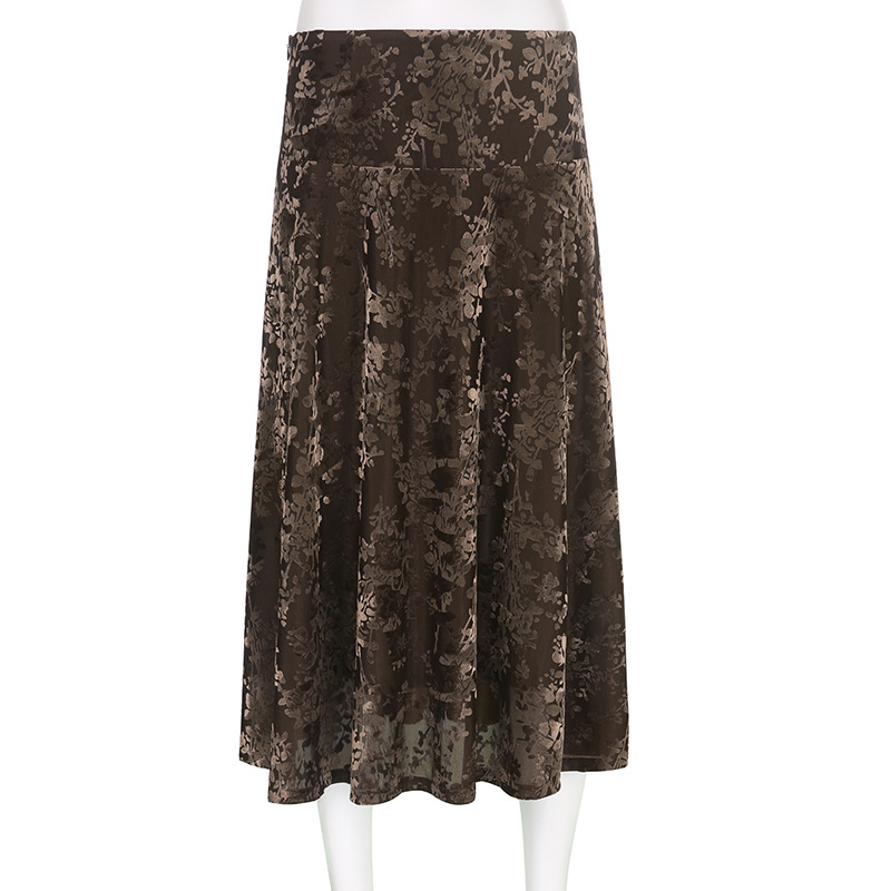 Vintage Dark Velvet Printed Slim Skirt