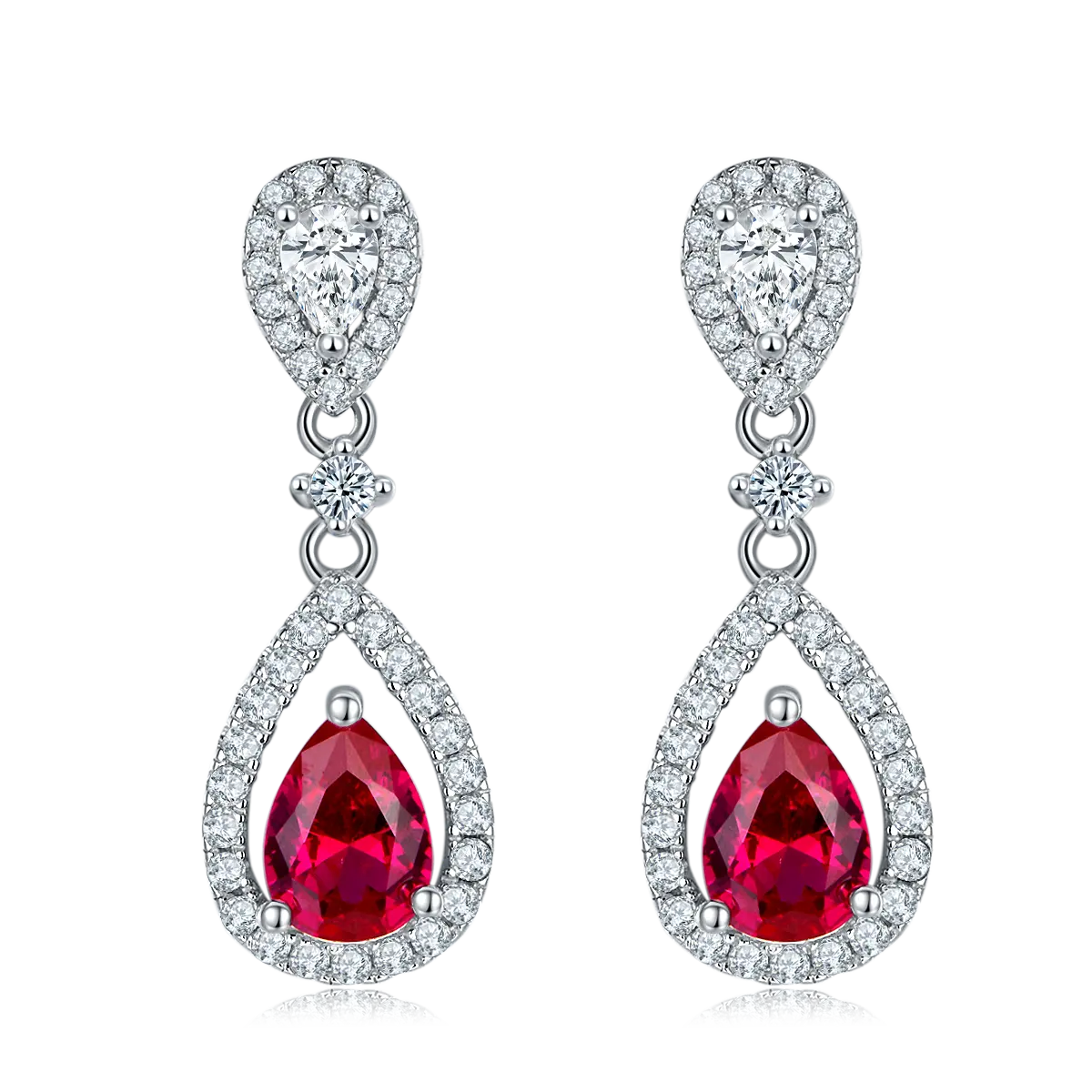 S925 Silver 3.9g Lab-Created Ruby Drop Earrings