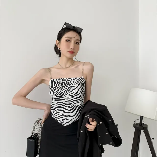 Zebra Pattern Metal Chain Short Slim Camisole Women's Inner And Outer Sleeveless Top Zebra Pattern - Shop at LoveMi