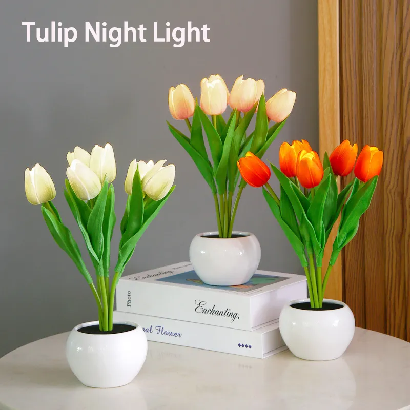 LED Tulip Flower Night Light Artificial Flowerpot Potted Plant Landscape Table Lamp Home Bedroom Living Room Decoration Gift – image 2