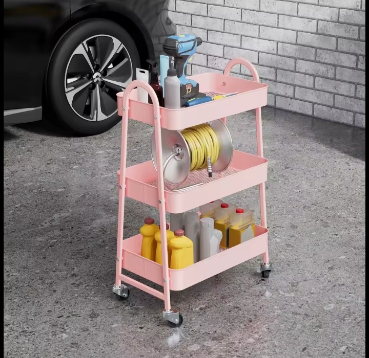 3 Tier Metal Storage Kitchen Cart With Lockable Wheels Mobile Shelving Unit Utility Rolling Organizer For Home Narrow Places 3