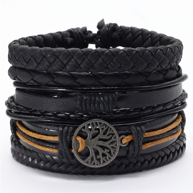 Title 17, Schwarzes Feder-Herrenarmband, 5-teiliges Set