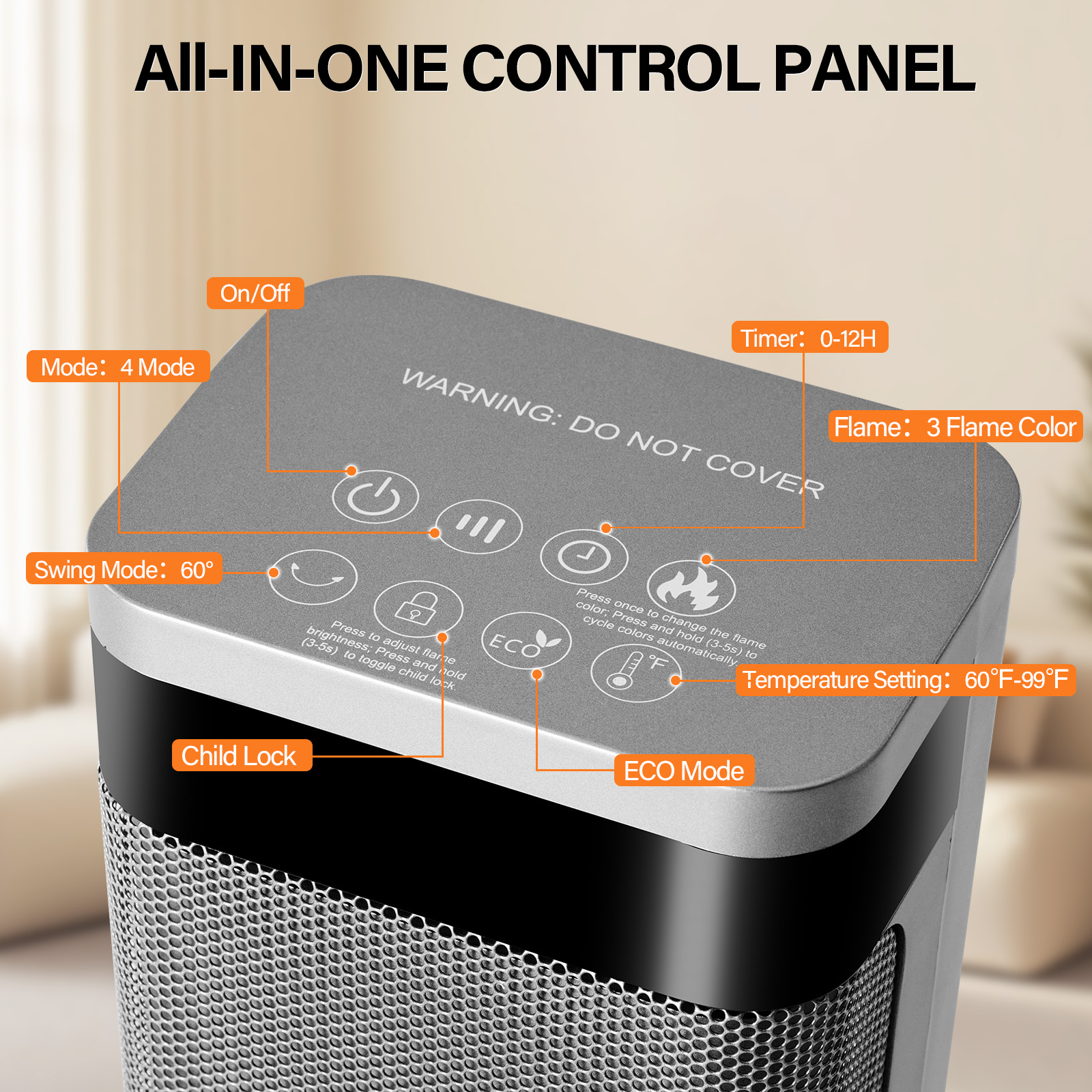 23inch Space Heaters For Indoor Use, Portable Heater With 7 Light Colors image 3