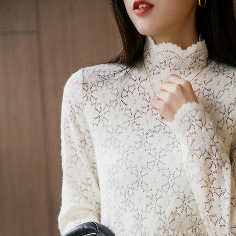 Lace Bottoming Shirt Women's Lace Half Turtleneck Long Sleeve Fashion Top
