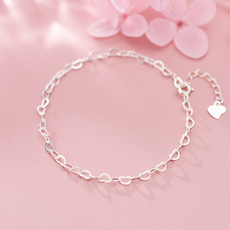 Title 7, S925 Silver Cute Hollow Heart Interlocking Brac...