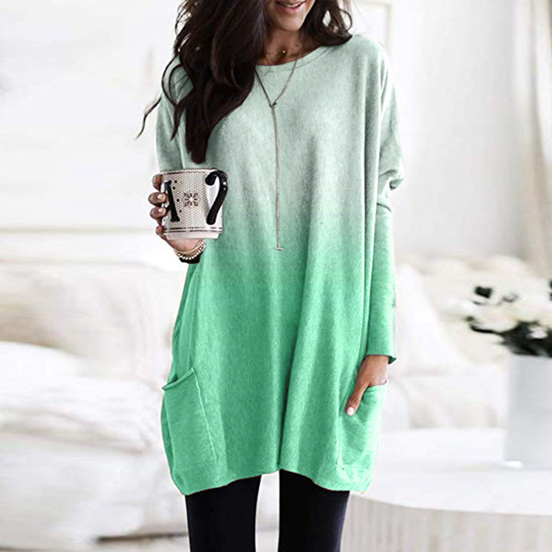 Title 8, Gradient Color Long Sleeved Casual Pocket T Shirt