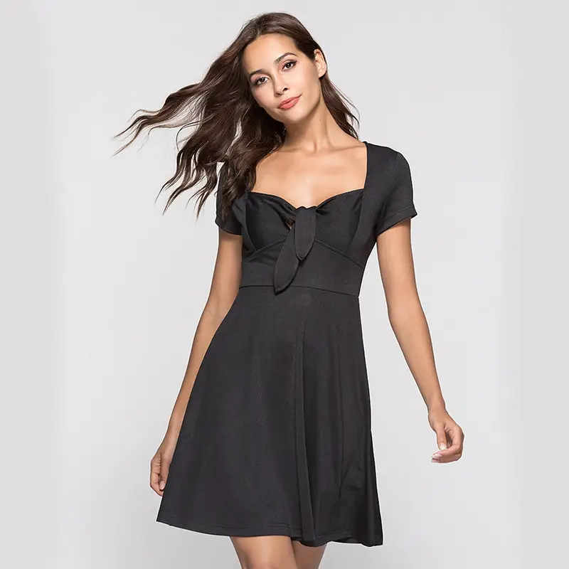 Sexy Square Neck A-line Skirt Pure Color Slim Short Skirt