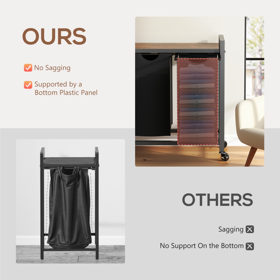 Laundry Hamper With 3 Pull-Out Removable Laundry Bags Clothing Sorter With Shelf And Wheels Adjustable Feet, 3 X 8.6 Gallons image 8