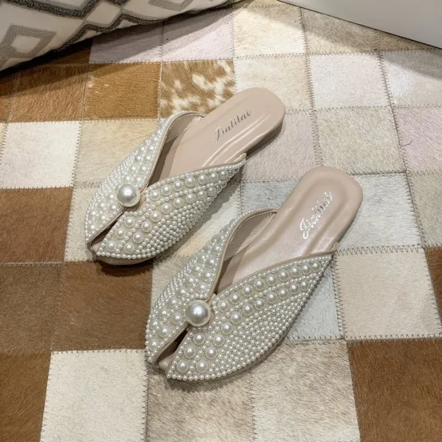 New Pearl Outer Wear Feminine Flat Sandals Khaki - Shop at LoveMi