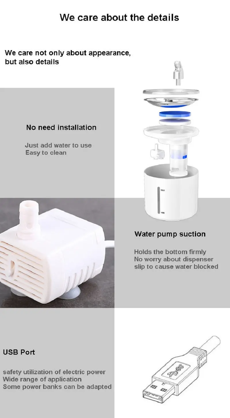 Automatic Pet Drinking Water Dispenser For Cat Dog Stainless Steel Pet Water Fountain