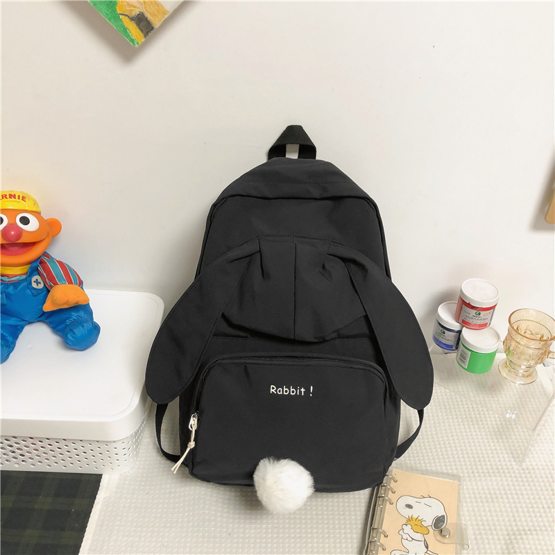 All match Korean Style Cute Bunny Ears Backpack Black - Shop at LoveMi