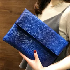 Female Snake Print Clutch All-match Large Capacity - Blue - View 1