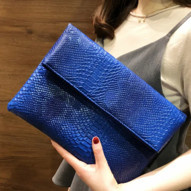 Female Snake Print Clutch All match Large Capacity Blue - Shop at LoveMi