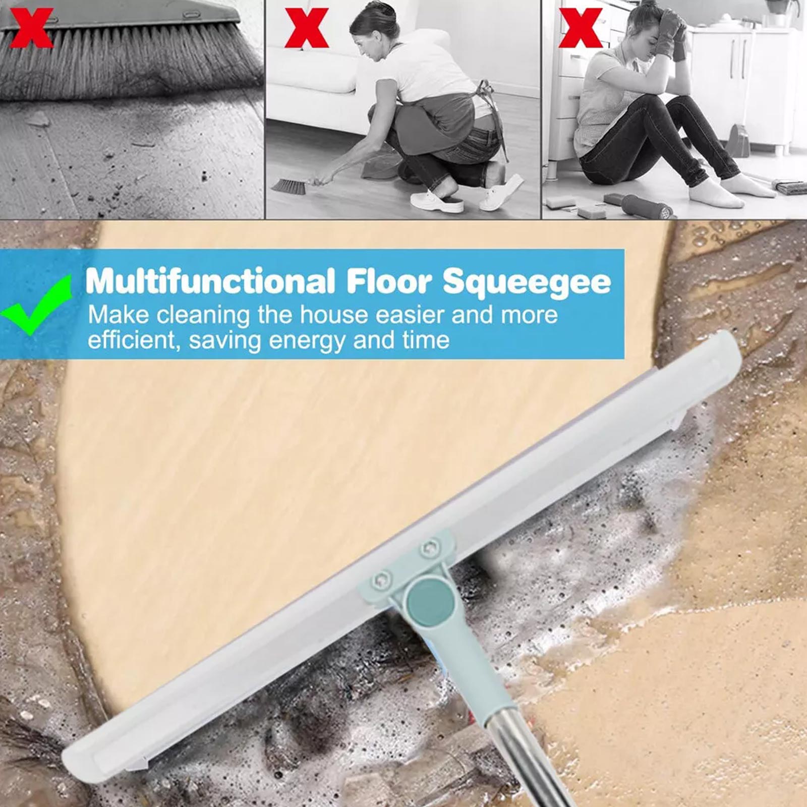 Floor Squeegee Long Handles Adjustable Telescopic Pole Heavy Duty Broom — image 6