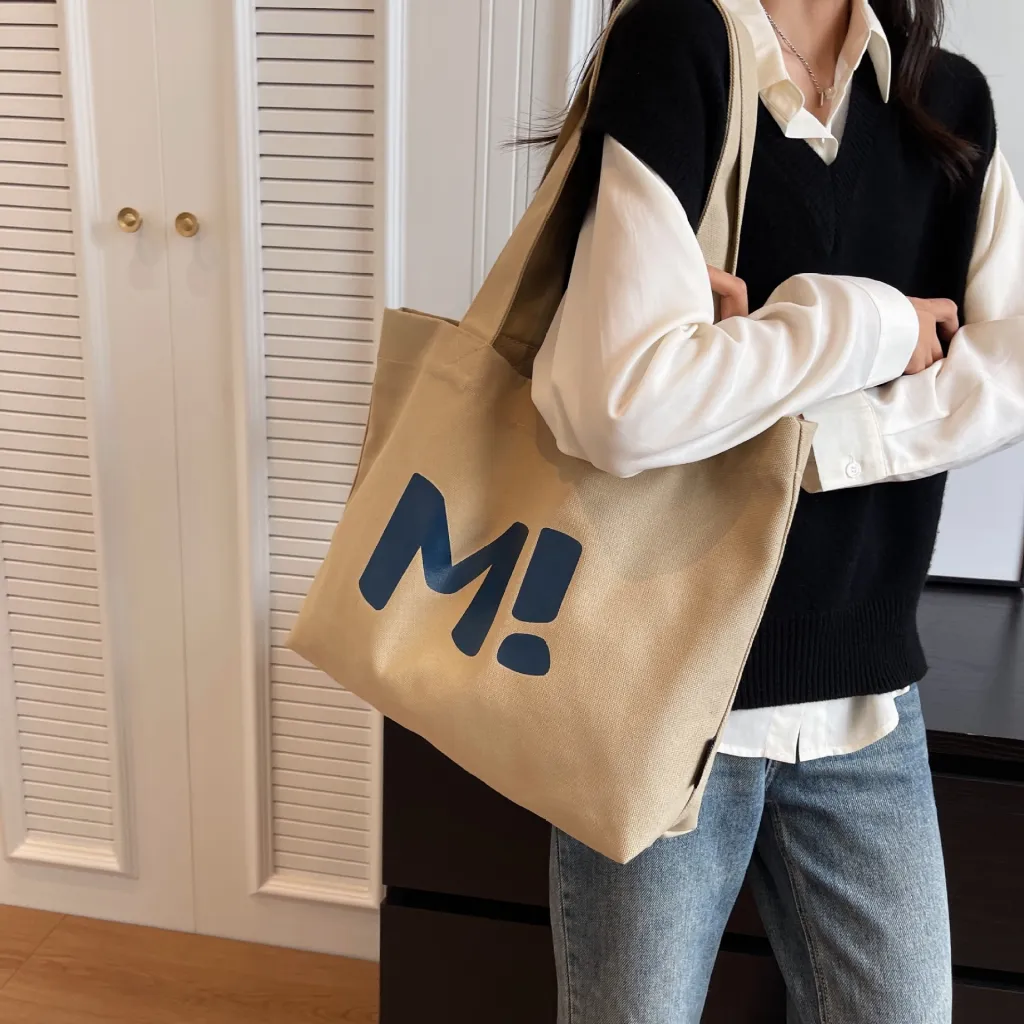 Letter Printed Shouder Bags Canvas Totes Bags For Women Shopper Girls Handbags Eco Environmental Large Capacity Shopping Bags - Khaki
