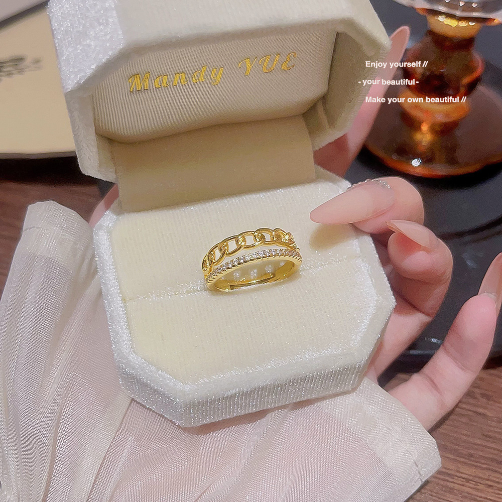 Niche High-Grade Zircon Ring, Personalized Electroplated Open Band For Ladies