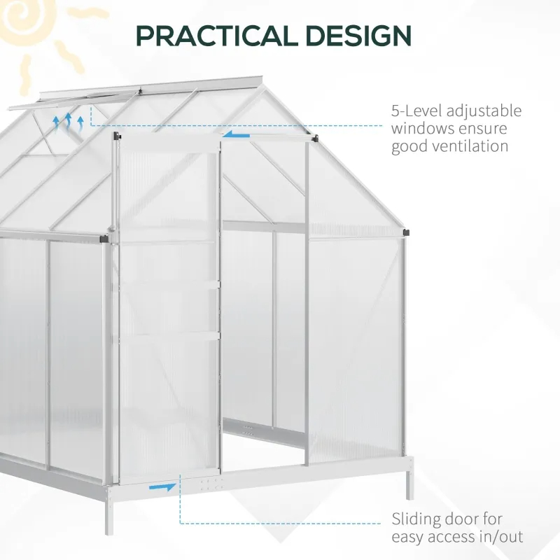 Aluminum Outdoor Greenhouse, Polycarbonate Walk-in Garden Greenhouse Kit With Adjustable Roof Vent, Multiple Packages Shipped. Please Pay Attention To The Dimensions And Weight In The Details.