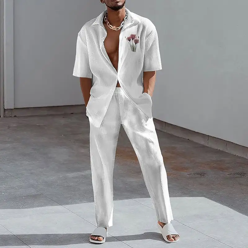 Spring And Autumn New 3D Digital Printing Casual Men's Short Sleeve Shirt Suit
