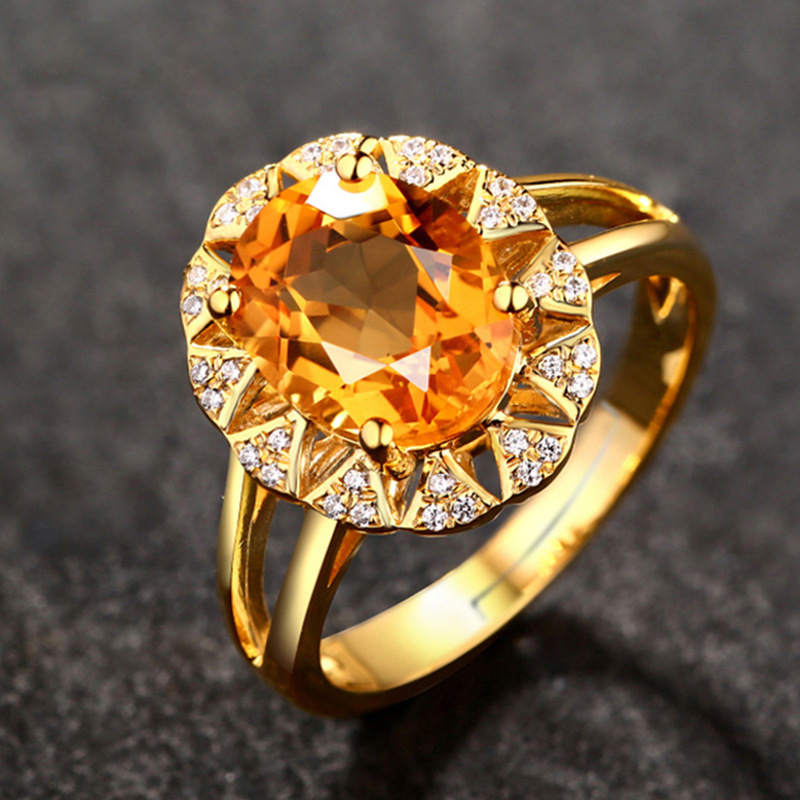 Title 4, Gold Plated Yellow Diamond Ring Oval Full Diamond