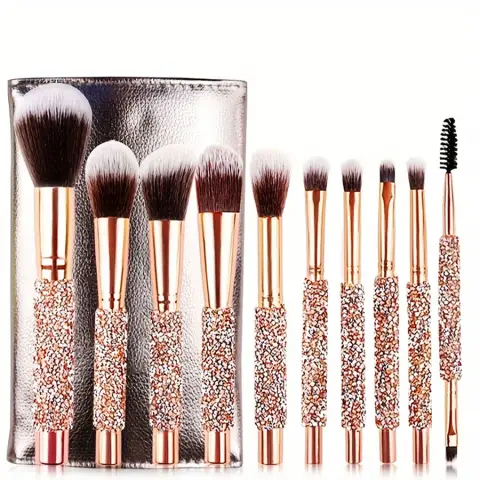 10pcs luxury makeup brush set diamond rivet handle design crystal makeup