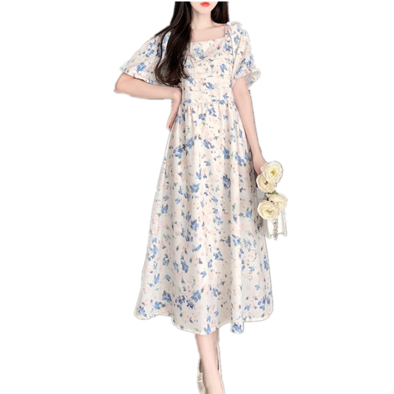 Chiffon Dress with Lantern Sleeves