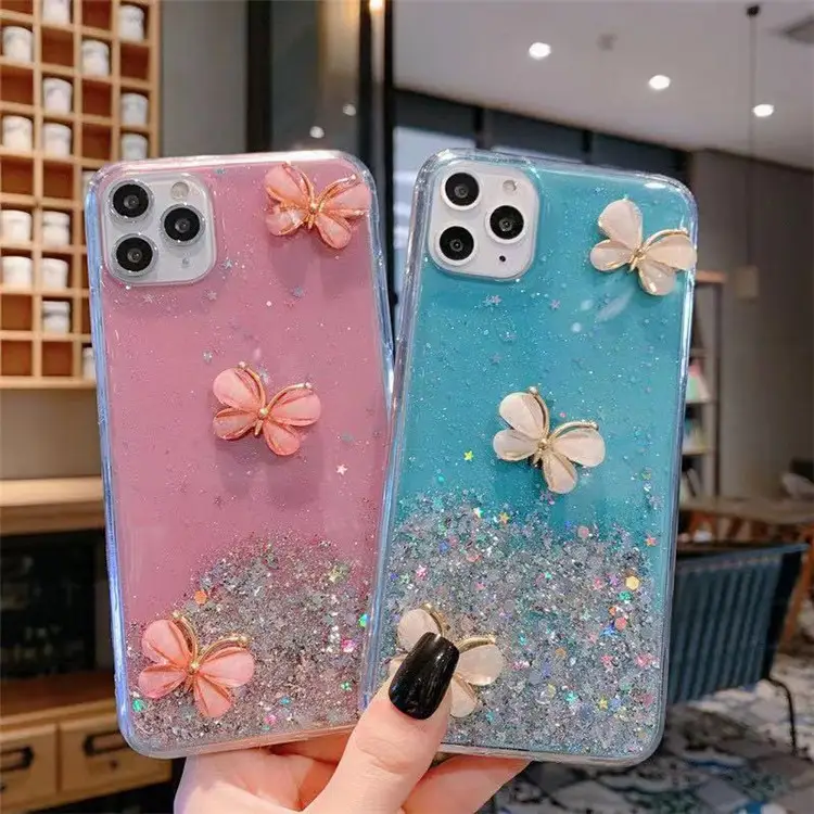 Butterfly Glitter Epoxy Phone Transparent Soft Shell Can Be Customized