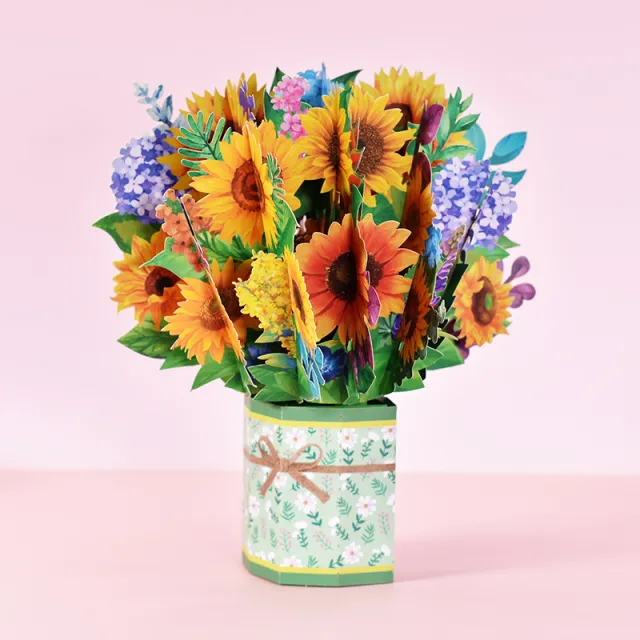 Three dimensional Greeting Card Hand carved Paper Blessing Card Sunflower Table - Shop at LoveMi