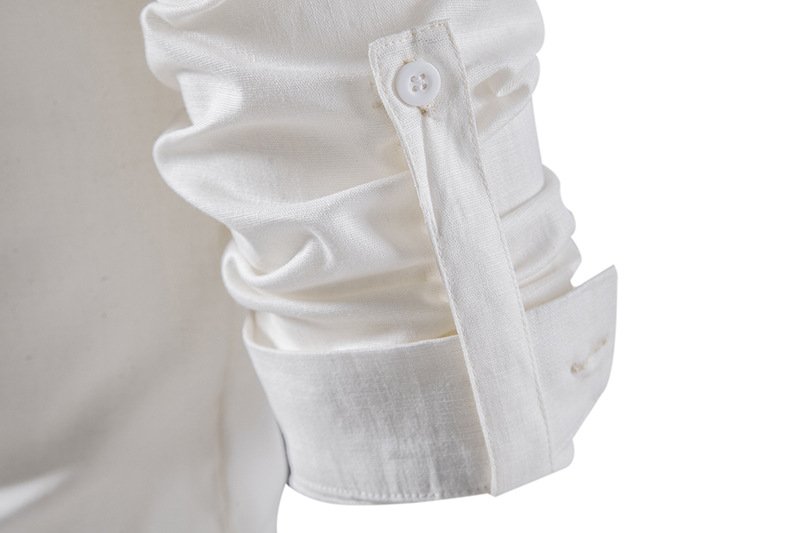 Men's Cotton Linen Shirts Long Sleeve Solid Color - 4
